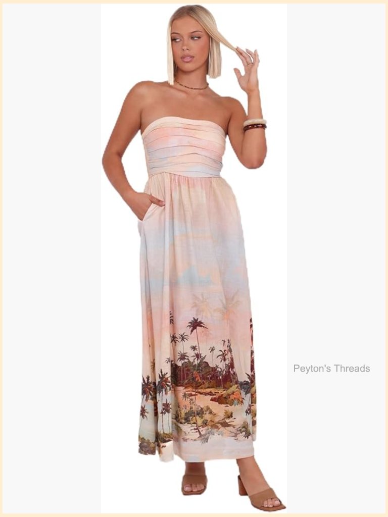 Strapless Midi Dress With Shirred Back - Linen Blend